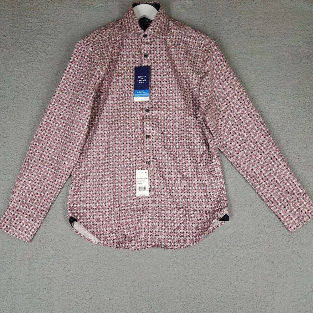 NEW Society Of Threads Shirt Adult Small Slim Fit Button Up Performance Stretch